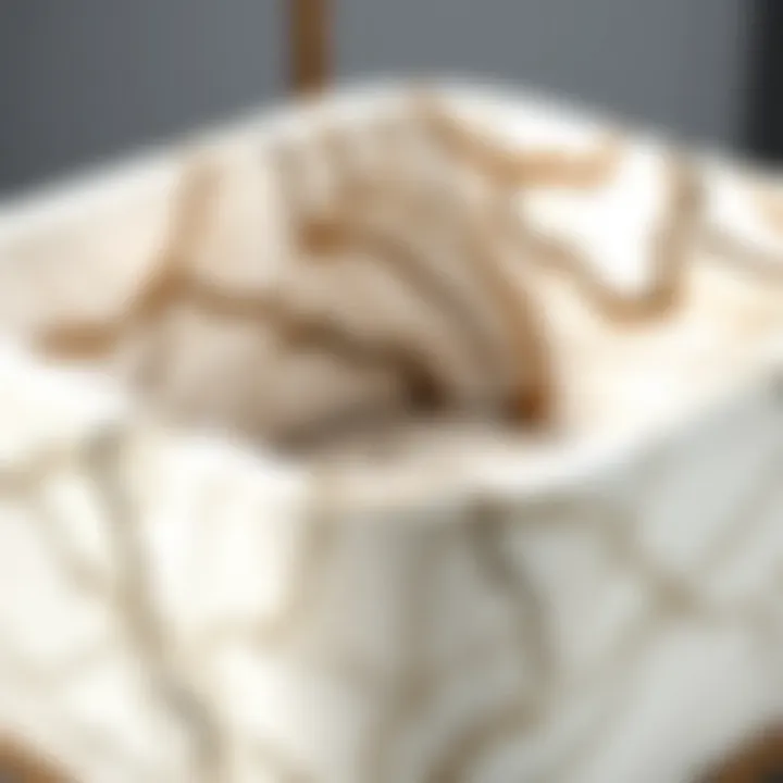 Close-up of intricate marble patterns on a kitchen caddy