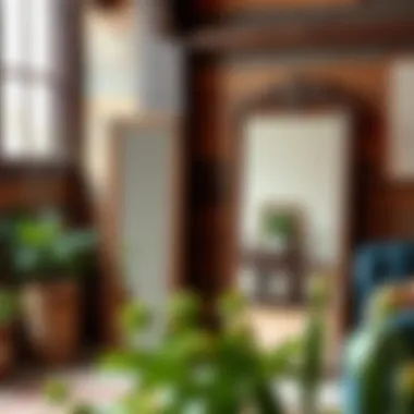 Vintage rectangular free standing mirror in rustic setting