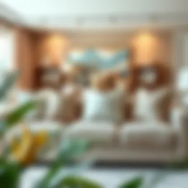 Stylish interior design featuring super large pillows on a sofa