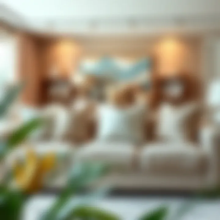 Stylish interior design featuring super large pillows on a sofa