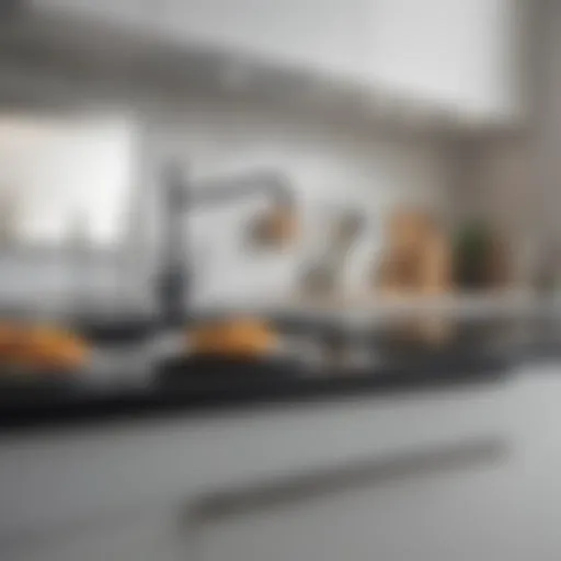 Stylish black counter tray enhancing a minimalist kitchen