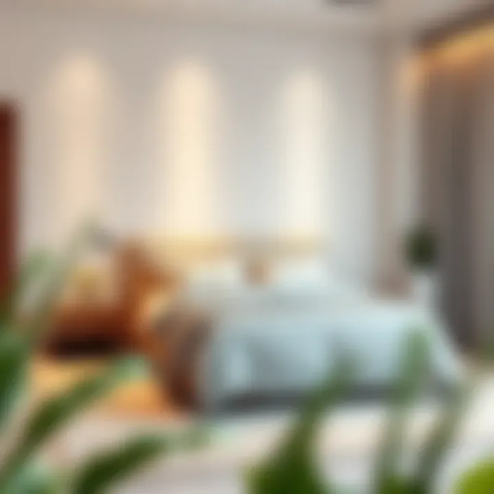 Modern living space showcasing a twin king size bed as a focal point