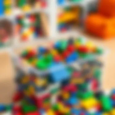 A vibrant display of organized Lego bricks in a clear storage box
