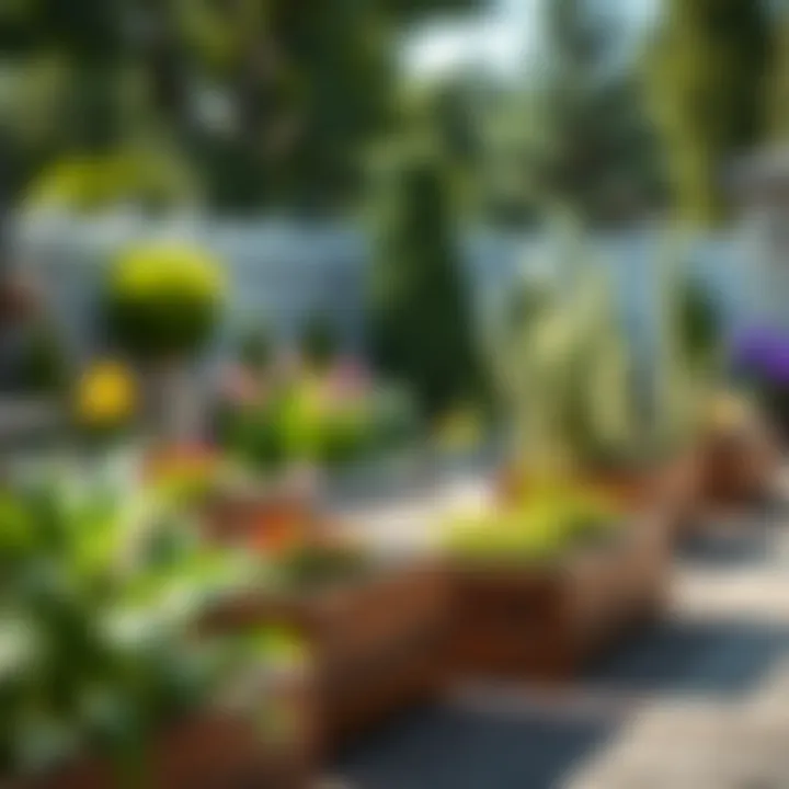 A landscaped garden featuring strategically placed extra large planter boxes
