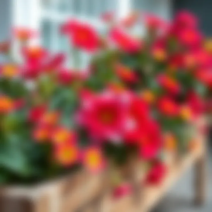 A close-up view of blooming flowers in an extra large outdoor planter box