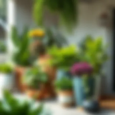 Diverse Selection of Plants in Large Pots Diverse selection of plants thriving in large outdoor pots