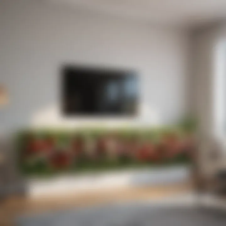 Stylish indoor artificial flower fence accentuating living room decor