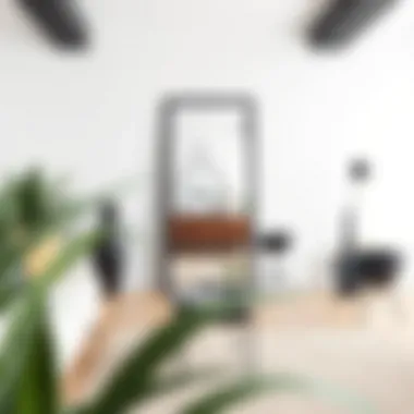 A black industrial full-length mirror enhancing a minimalist room