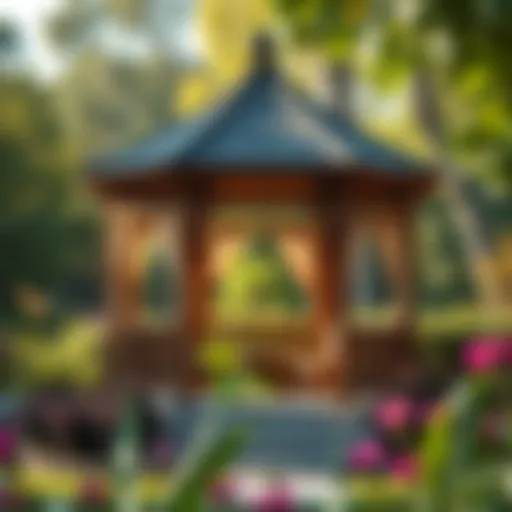 Charming small gazebo in a lush garden setting