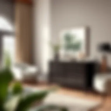 Modern ebony dresser styled in contemporary living room