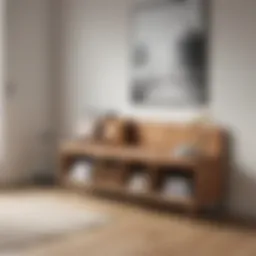 Elegant wood entryway bench with storage showcasing a modern design