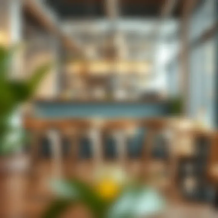 Stylish metal stools in a trendy cafe environment