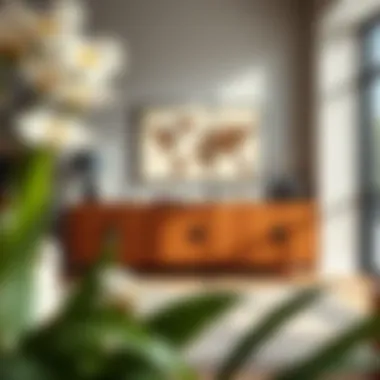 Elegantly designed 55 inch sideboard in a modern living room