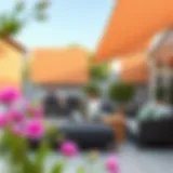 Elegant outdoor setting with rollup shades