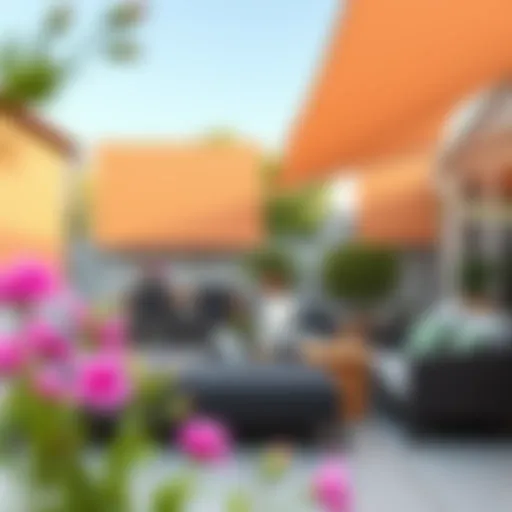 Elegant outdoor setting with rollup shades