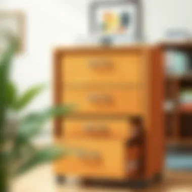 Organized wooden file cabinet showcasing various compartments