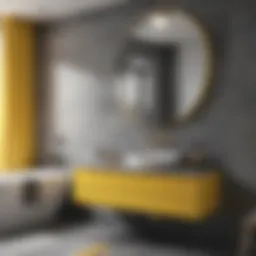 A contemporary yellow and grey bathroom featuring stylish fixtures.