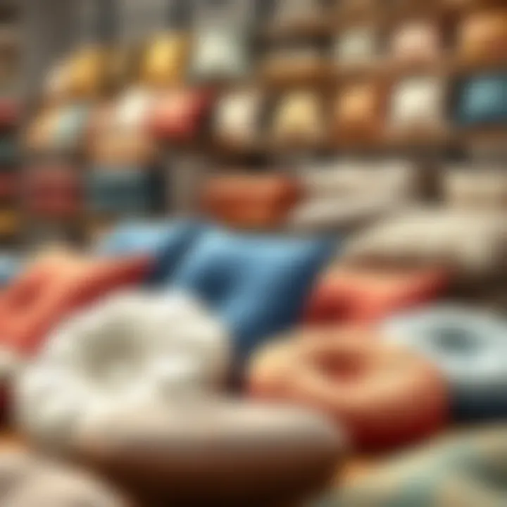 Display of various papasan cushion styles and colors available at a retail store
