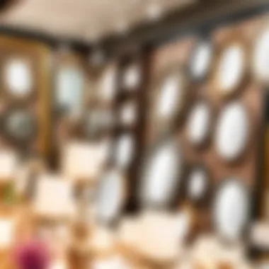 Different styles of wall mirrors displayed in a retail space