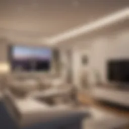 Elegant track lighting installation in a modern living room