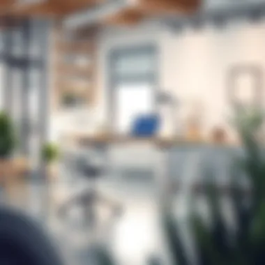 Stylish laptop desk with wheels in a modern office setting