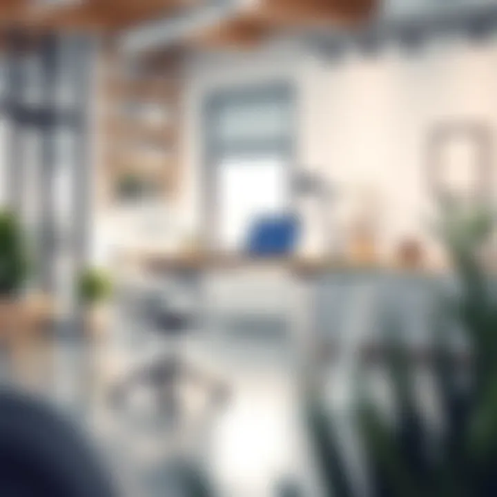 Stylish laptop desk with wheels in a modern office setting