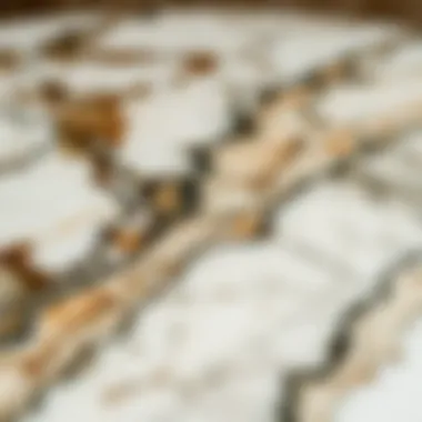 Close-up of a polished marble table surface showcasing its intricate patterns