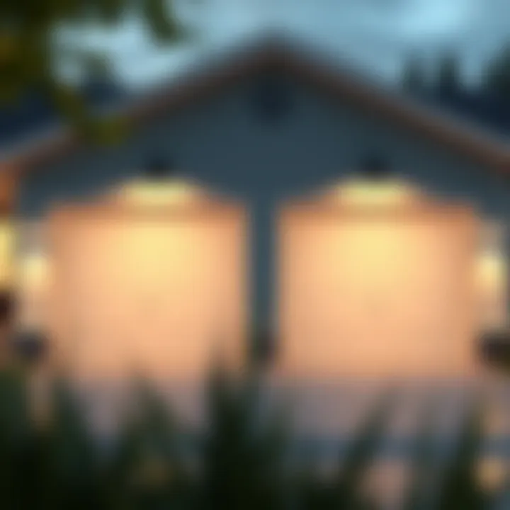 Modern Garage with Stylish Lighting Modern garage showcasing curb appeal with stylish lighting