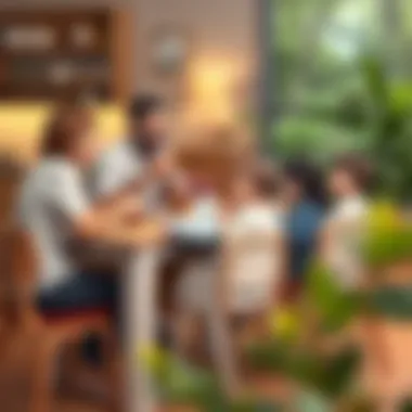 A family enjoying a meal together with a high chair integrated at the table.