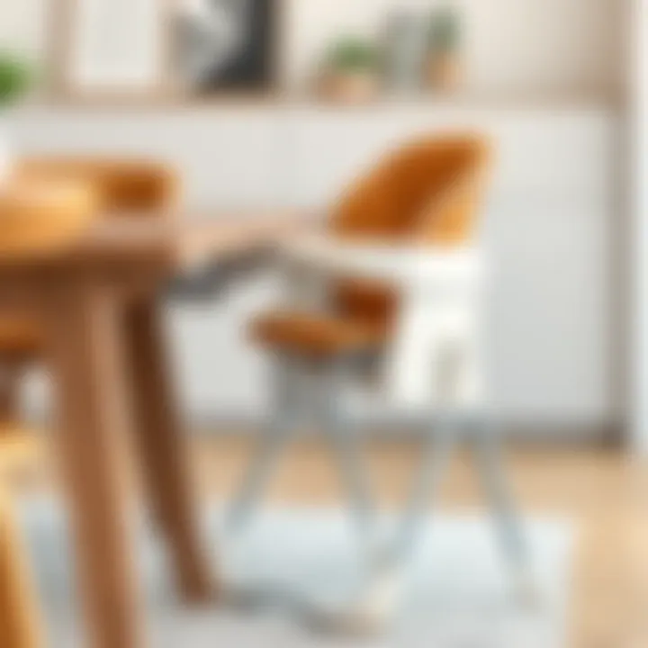 A stylish high chair attached to a wooden dining table, showcasing modern design.
