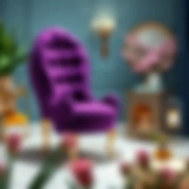 Purple high heel shoe chair styled with decorative elements