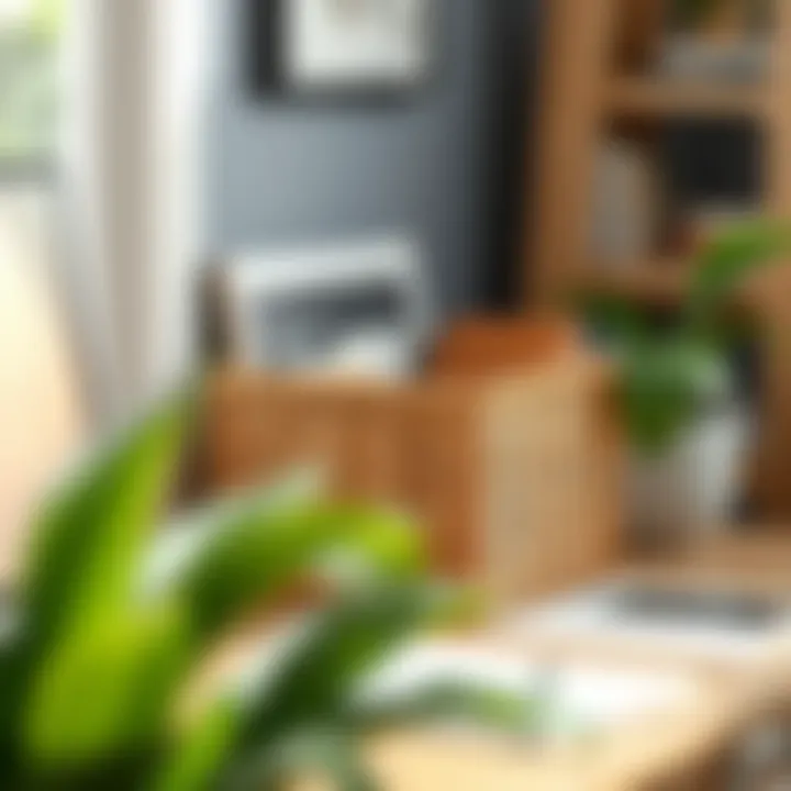 Functional rattan mail organizer on a desk