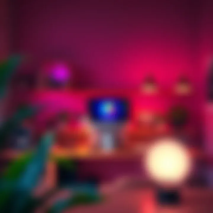 Enhancing Productivity with RGB Lighting in Home Offices RGB light bulbs in a stylish home office setup