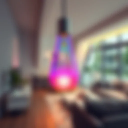 Transforming Spaces with RGB Lighting Vibrant RGB light bulb illuminating a modern living room