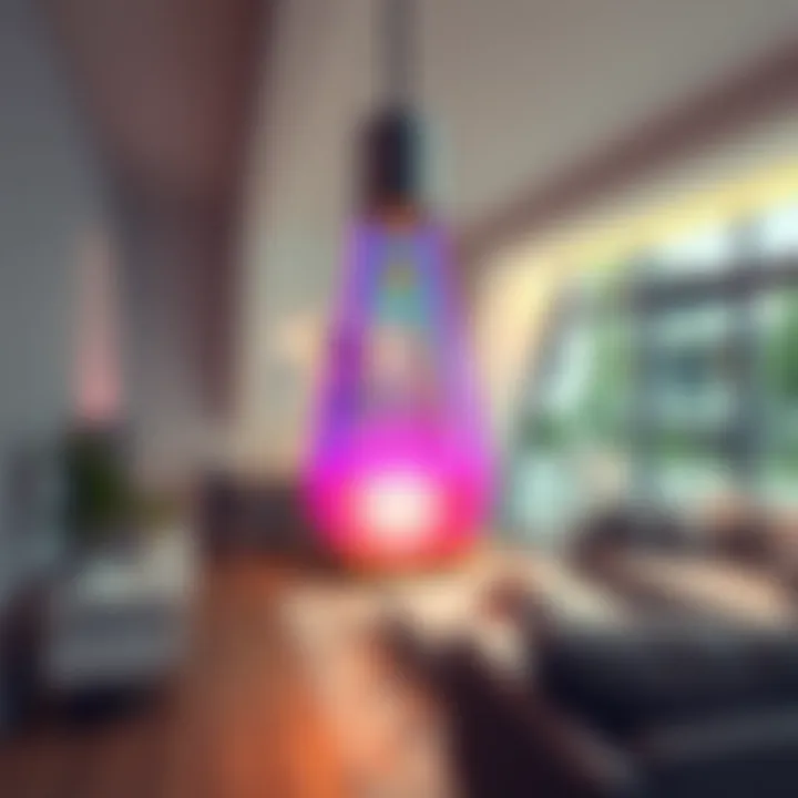 Transforming Spaces with RGB Lighting Vibrant RGB light bulb illuminating a modern living room
