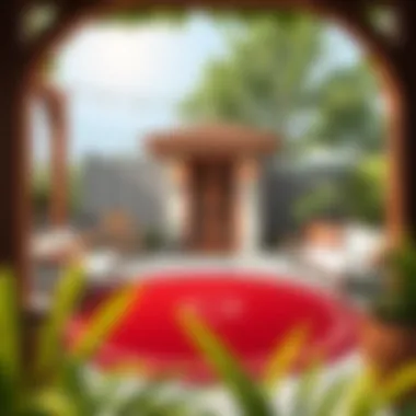 Elegance in Outdoor Spaces Elegant round red outdoor rug adorning a patio