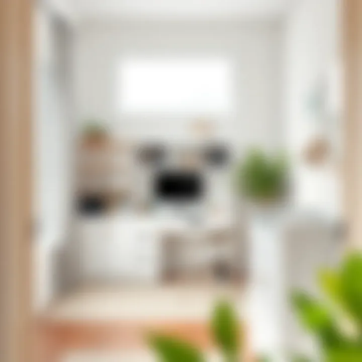 A serene corner of a nursery-office combo featuring a workspace with childcare elements, emphasizing a seamless transition between areas