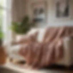 A beautifully styled living room featuring a summer throw blanket draped over a couch