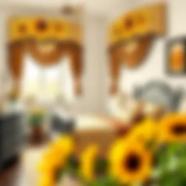 Coordinated Sunflower Bedroom Style Stylish bedroom featuring coordinated sunflower valances and bedding.
