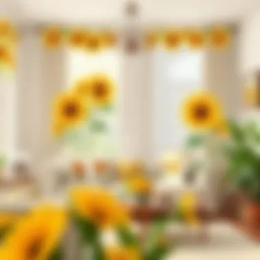 Cheerful Sunflower Living Room Decor Bright and cheerful living room adorned with sunflower-themed window treatments.