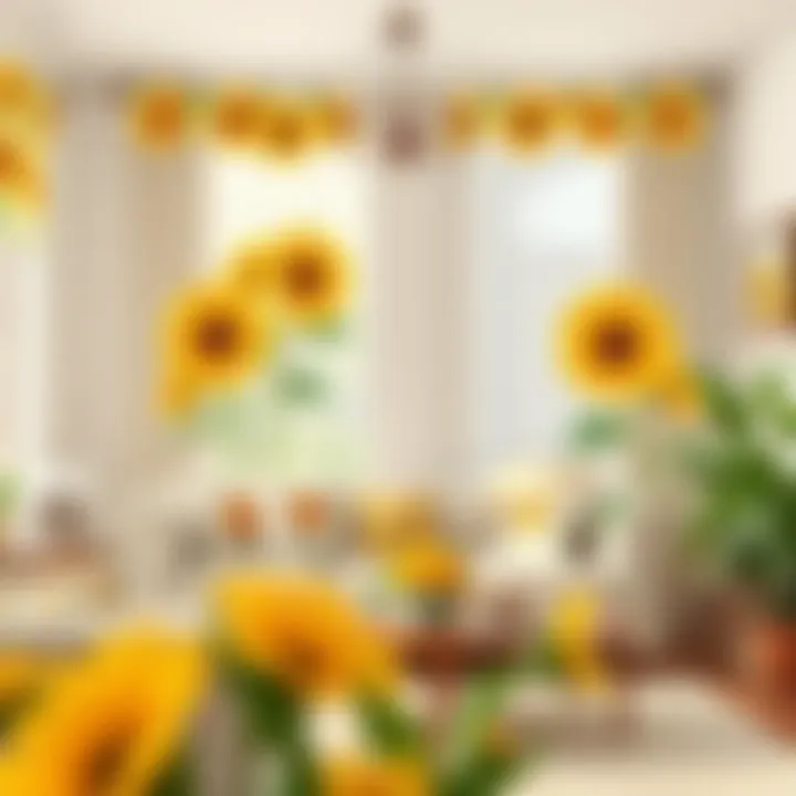 Cheerful Sunflower Living Room Decor Bright and cheerful living room adorned with sunflower-themed window treatments.