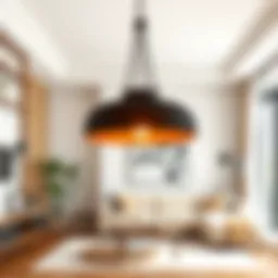 Elegant brown hanging light fixture in a cozy living room setting