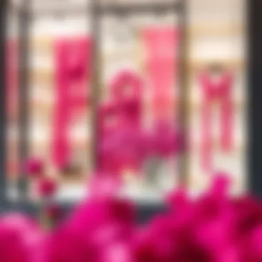Artistic arrangement of hot pink window scarves in a boutique