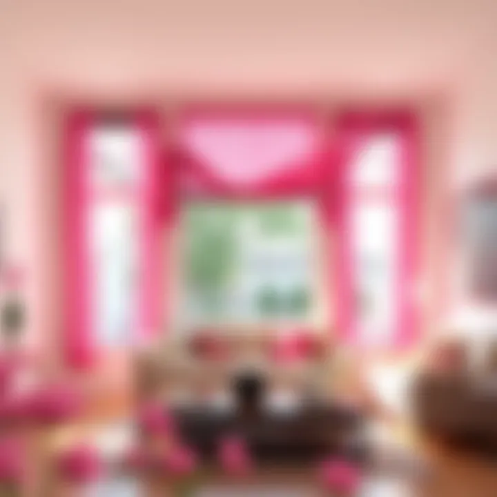 Elegant hot pink window scarf enhancing a modern living room