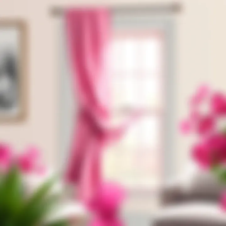 Stylish hot pink window scarf draped in a cozy nook