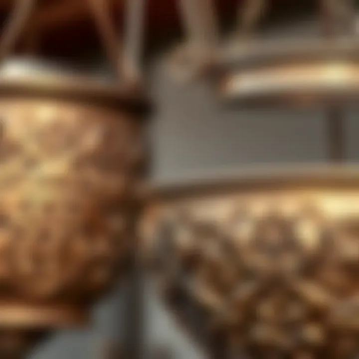Close-up of intricate designs on metal iron flower pots