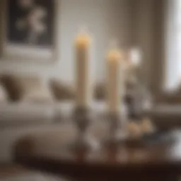 Elegant tall scented pillar candle on a modern coffee table