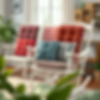 Different styles of two-piece rocking chair cushions displayed
