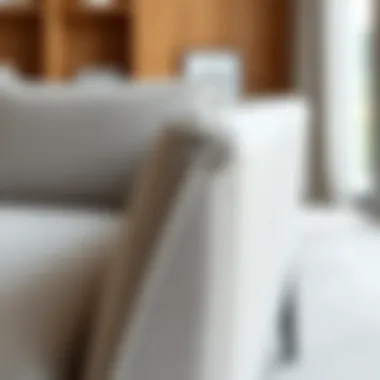 Close-up of materials used in slim living room chairs, highlighting quality and texture