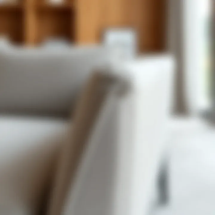 Close-up of materials used in slim living room chairs, highlighting quality and texture